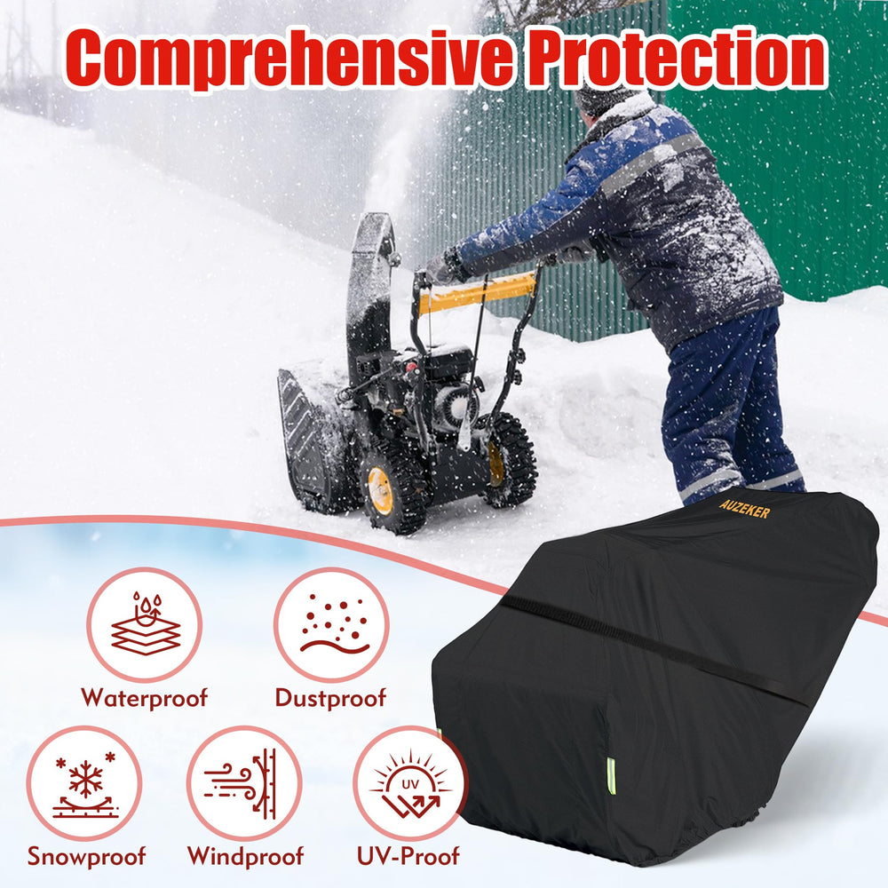 AUZEKER lifestyle driveway scene protecting snowblower from elements
