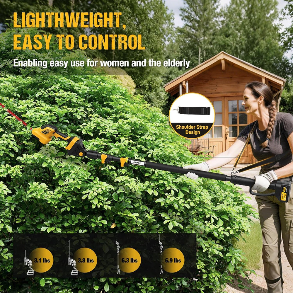 AVADA trimmer in use in a garden showing easy handling and ergonomic comfort