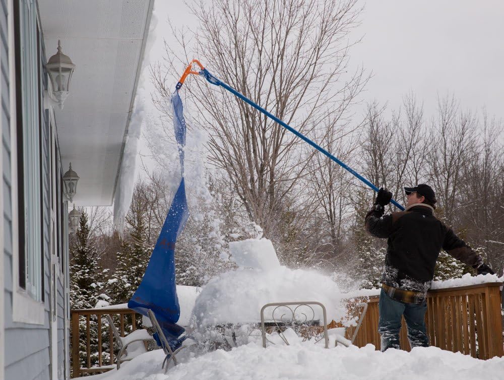 Avalanche! extension assembled on roof rake showing extended reach for safer snow removal