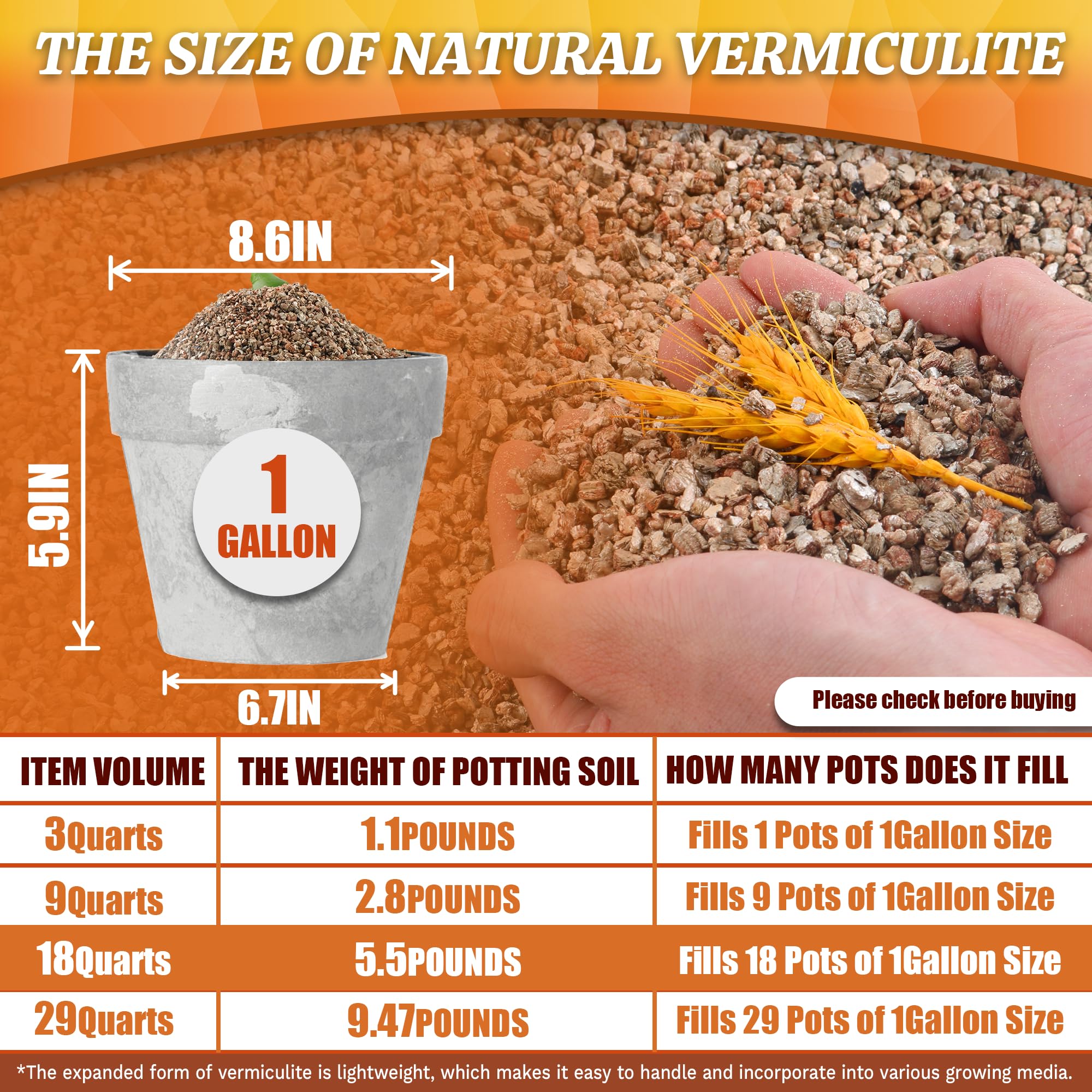 Avalution vermiculite next to ruler scale showing 18QT volume practical size