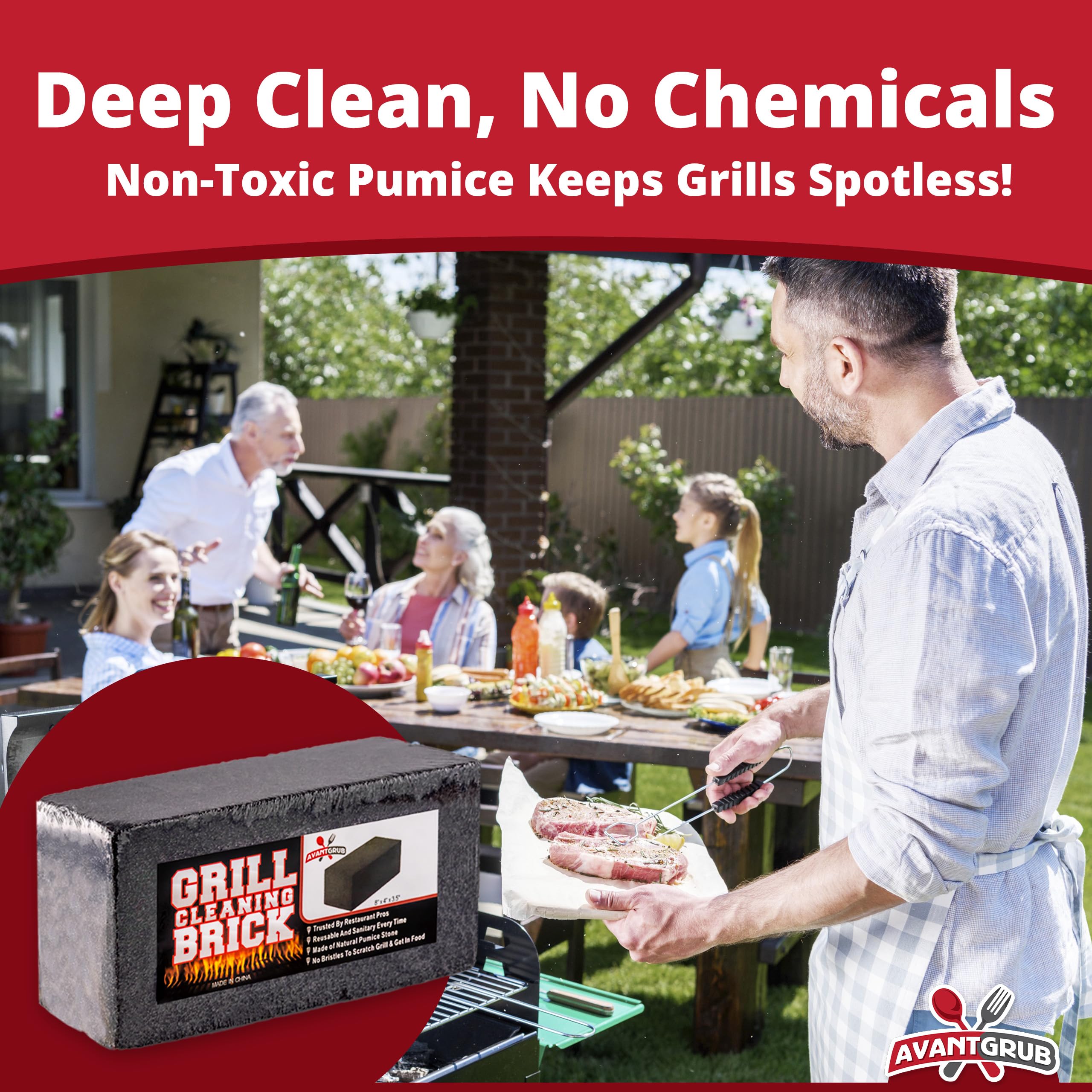 Avant Grub brick scrubbing a hot griddle removing carbon for faster turnaround