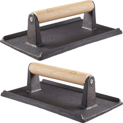 Avant Grub front view of two cast iron presses showing full plates and handles, pro performance