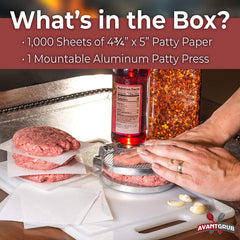 Avant Grub top-down press image demonstrating uniform 4.5 inch patty size benefit