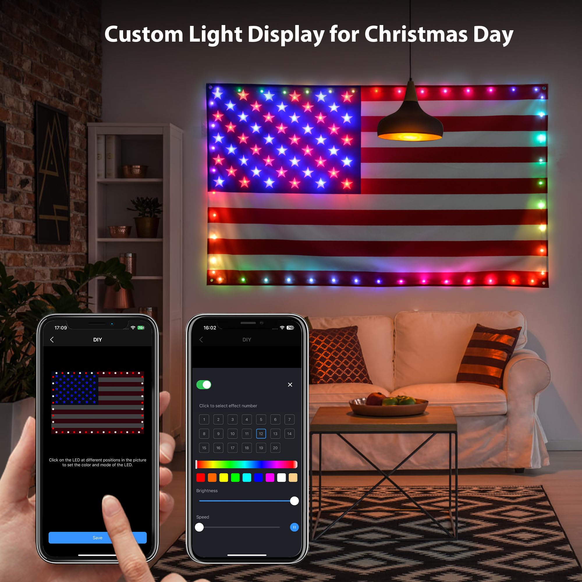 Avatar Controls flag lit in red and green showing holiday versatility benefit