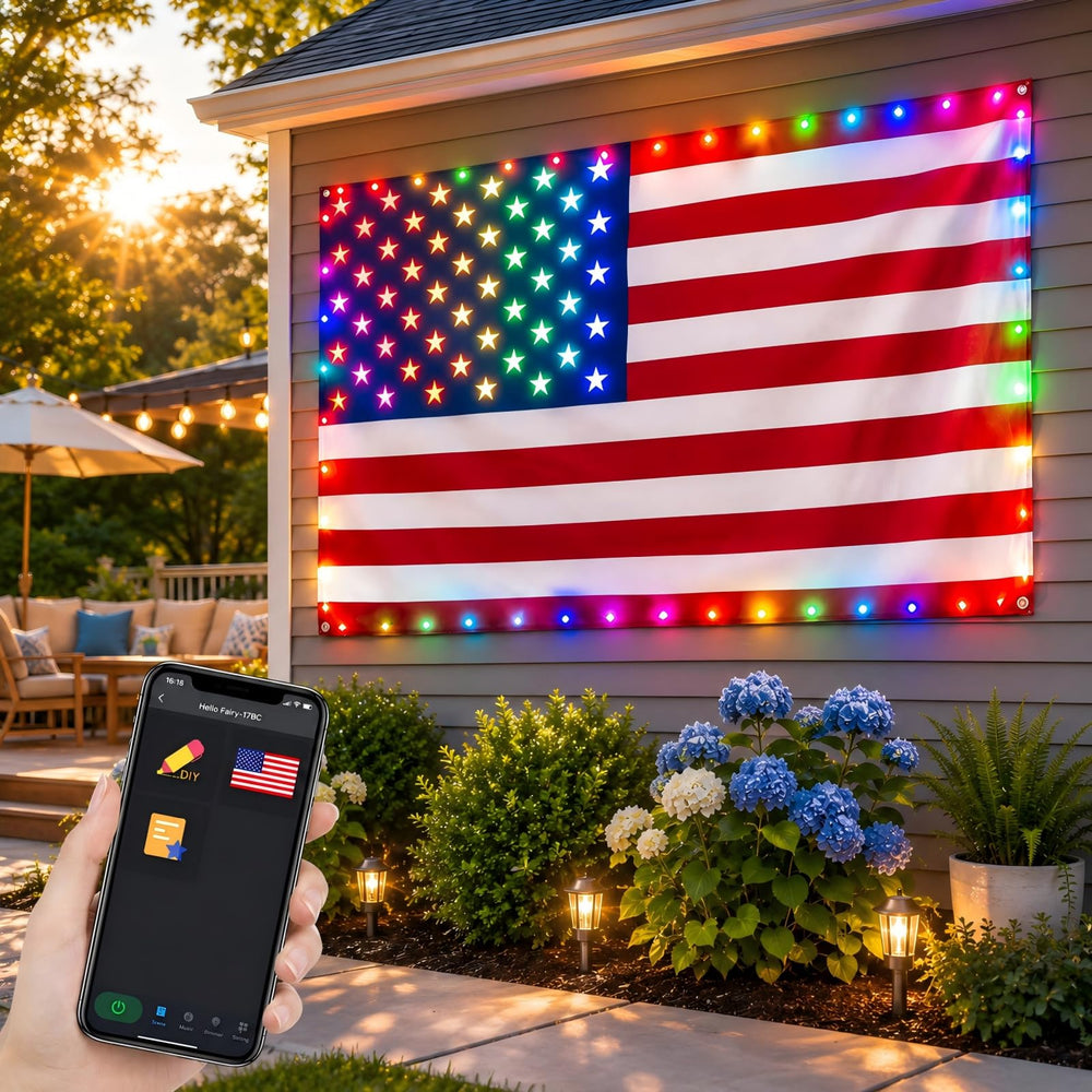 Avatar Controls front view of 3x5 flag showing vibrant RGB lighting benefit