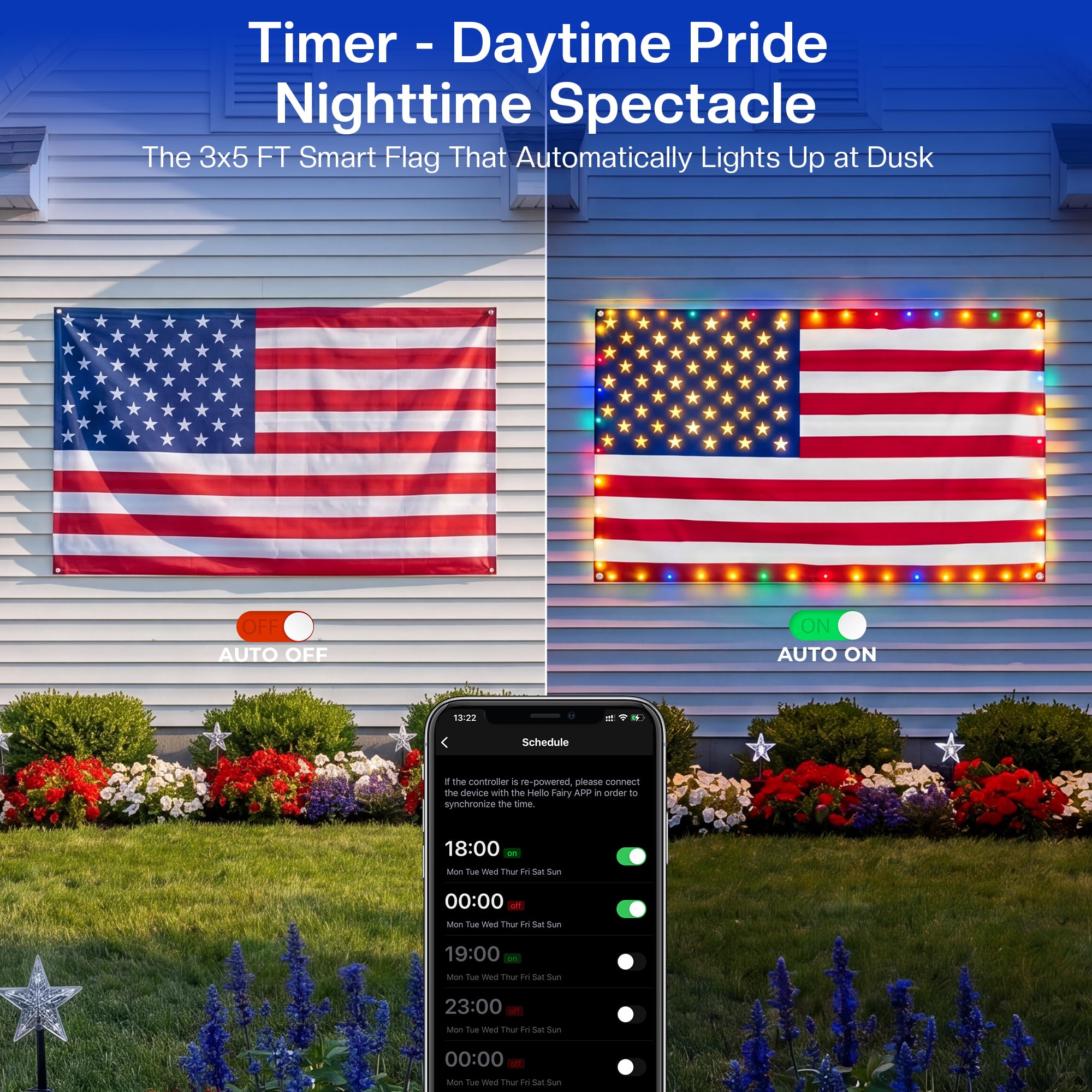 Avatar Controls flag hung on porch showing durable covered-outdoor use benefit