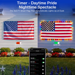 Avatar Controls flag hung on porch showing durable covered-outdoor use benefit