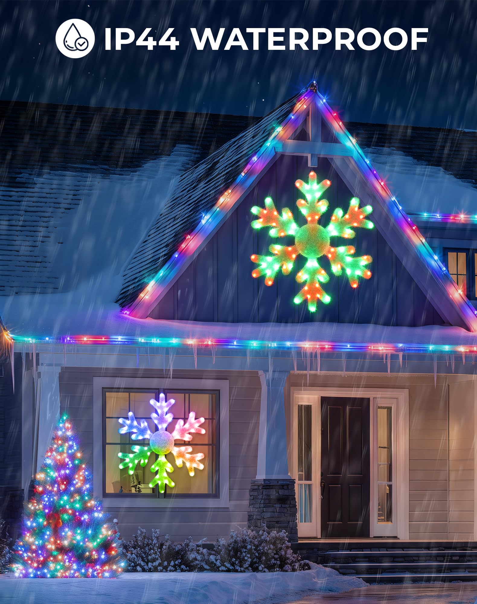 Avatar Controls mobile app screen controlling snowflakes showing DIY color and scene selection