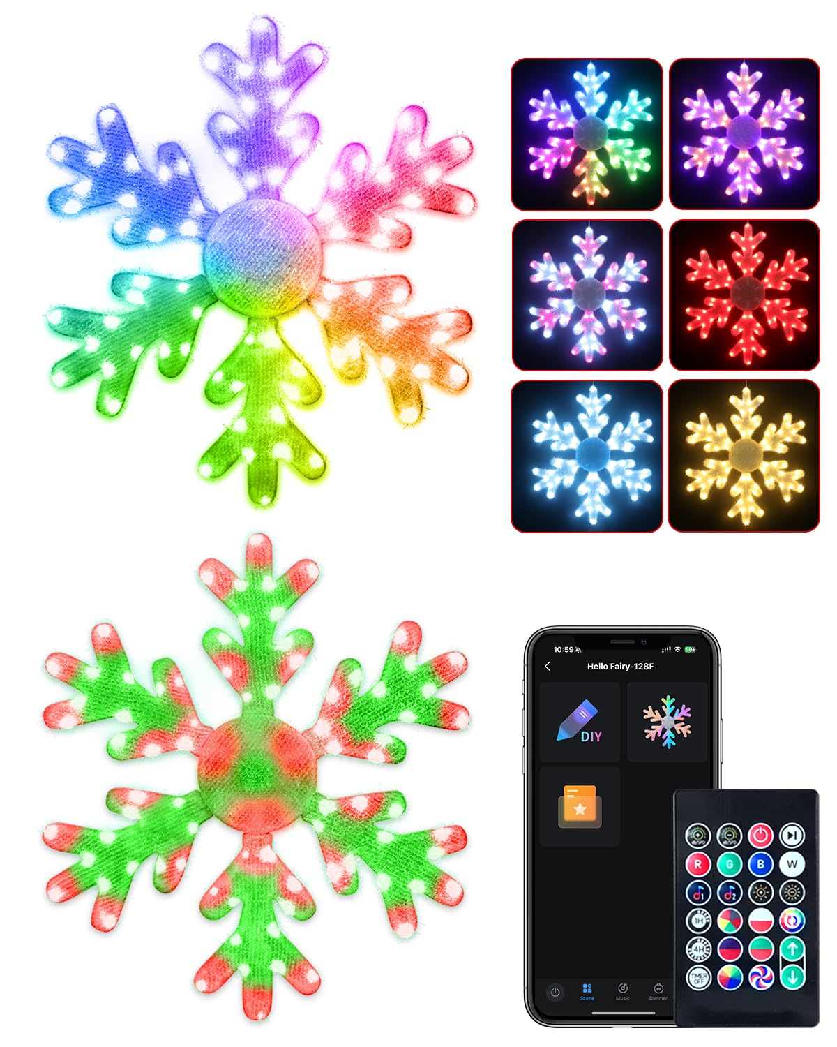 Avatar Controls front view of 32-inch snowflake lights showing bright decoration and curb appeal