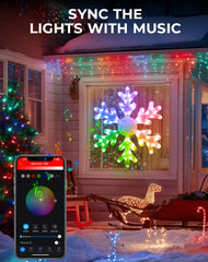 Avatar Controls snowflake hung on porch illustrating weatherproof outdoor holiday illumination