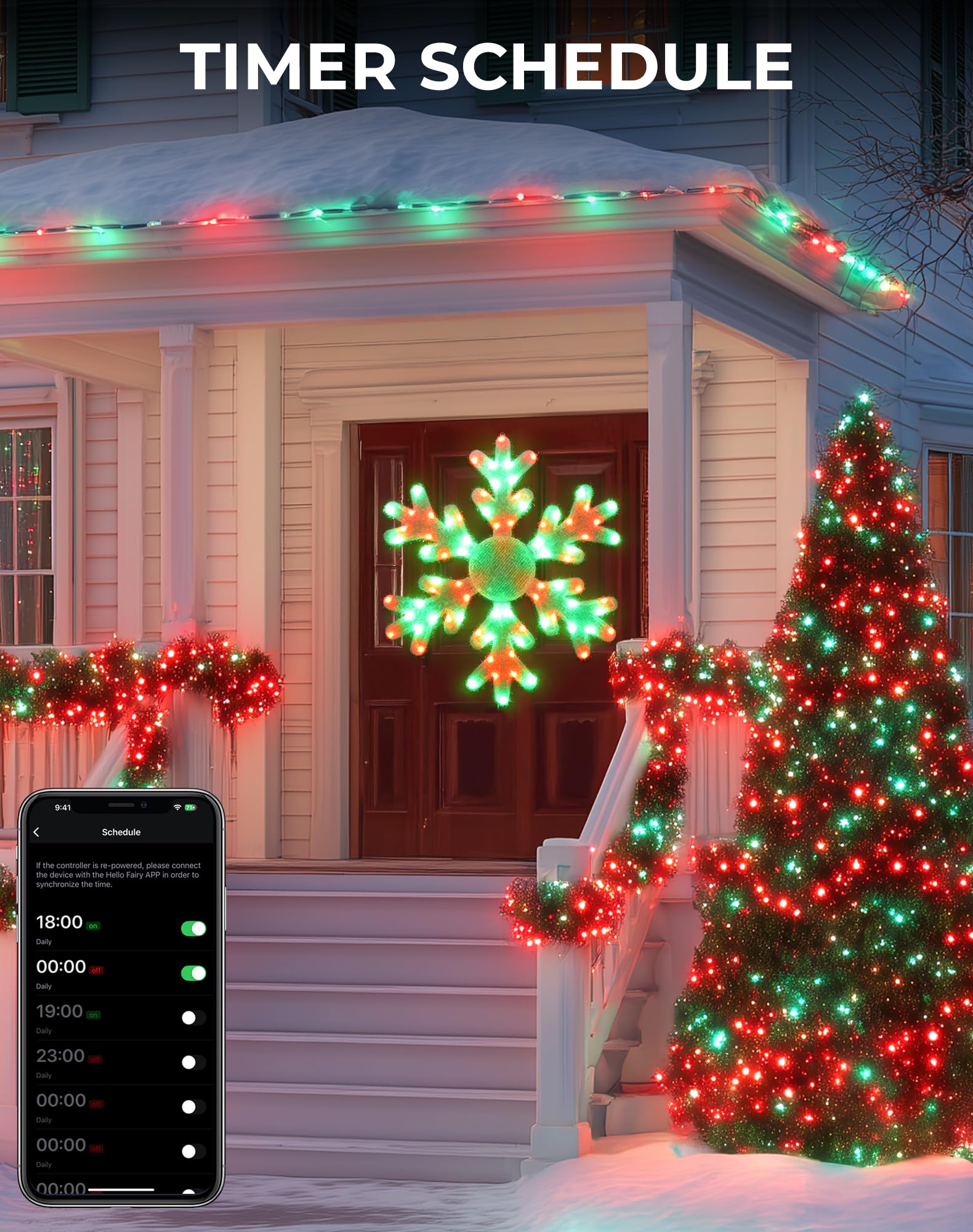 Avatar Controls snowflake lighting synced to music showing lively party-ready visual effects