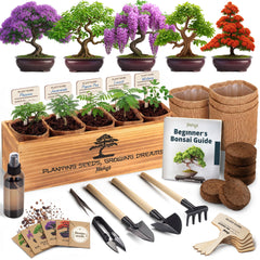 AVERGO kit box front view showing complete bonsai starter set benefits