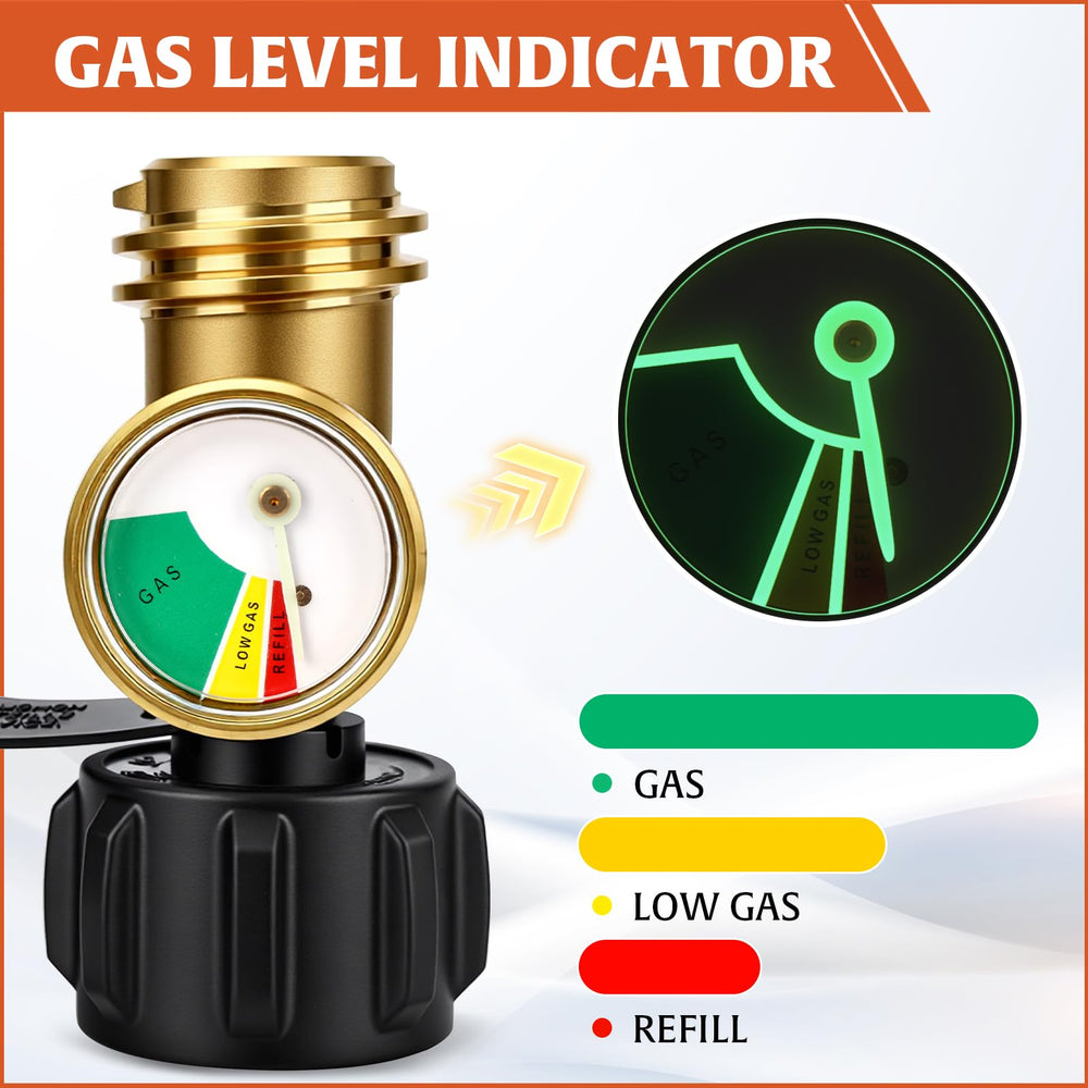 AWEASROY dial closeup showing clear propane level readout for planning
