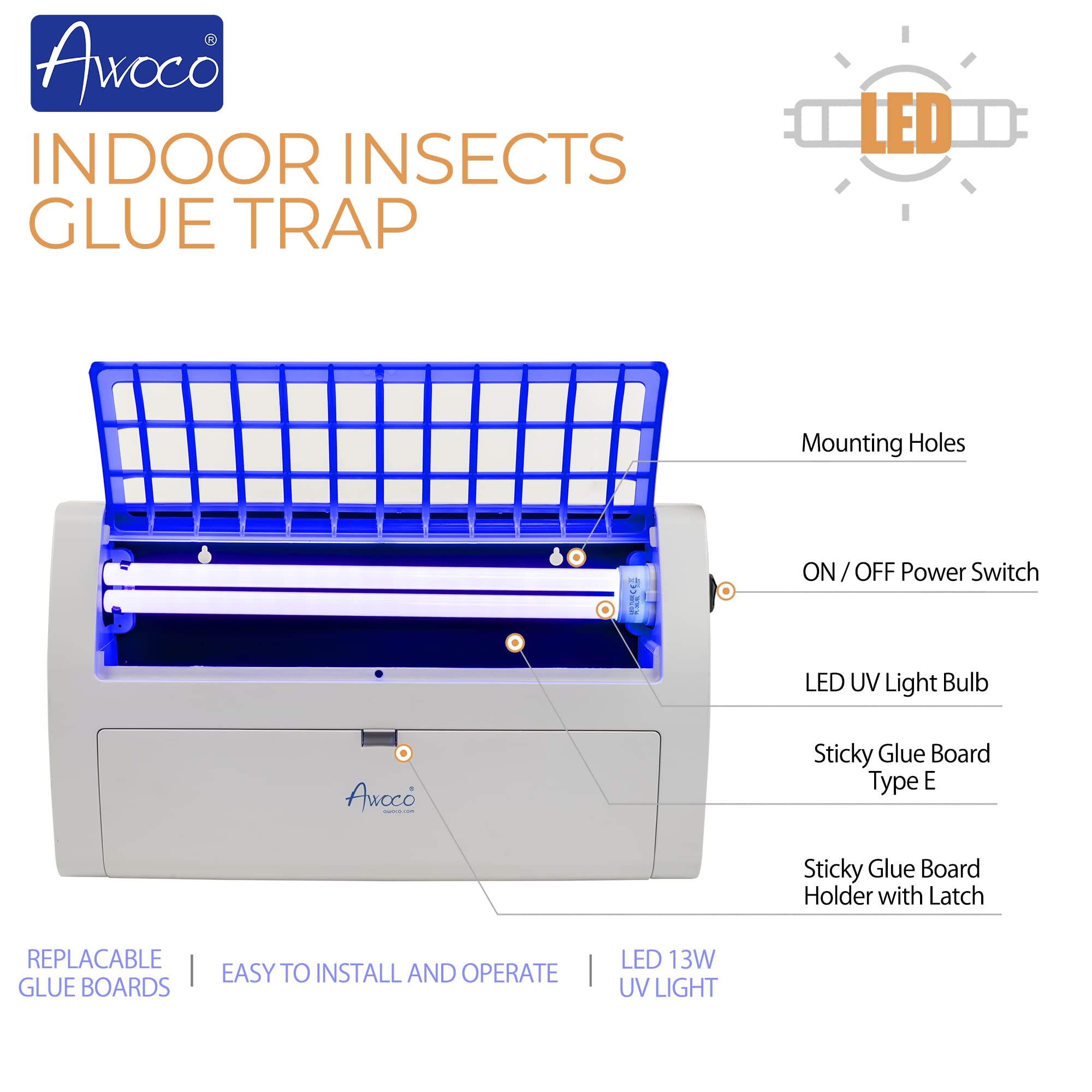 Awoco LED UV light illuminated demonstrating steady attraction without flicker