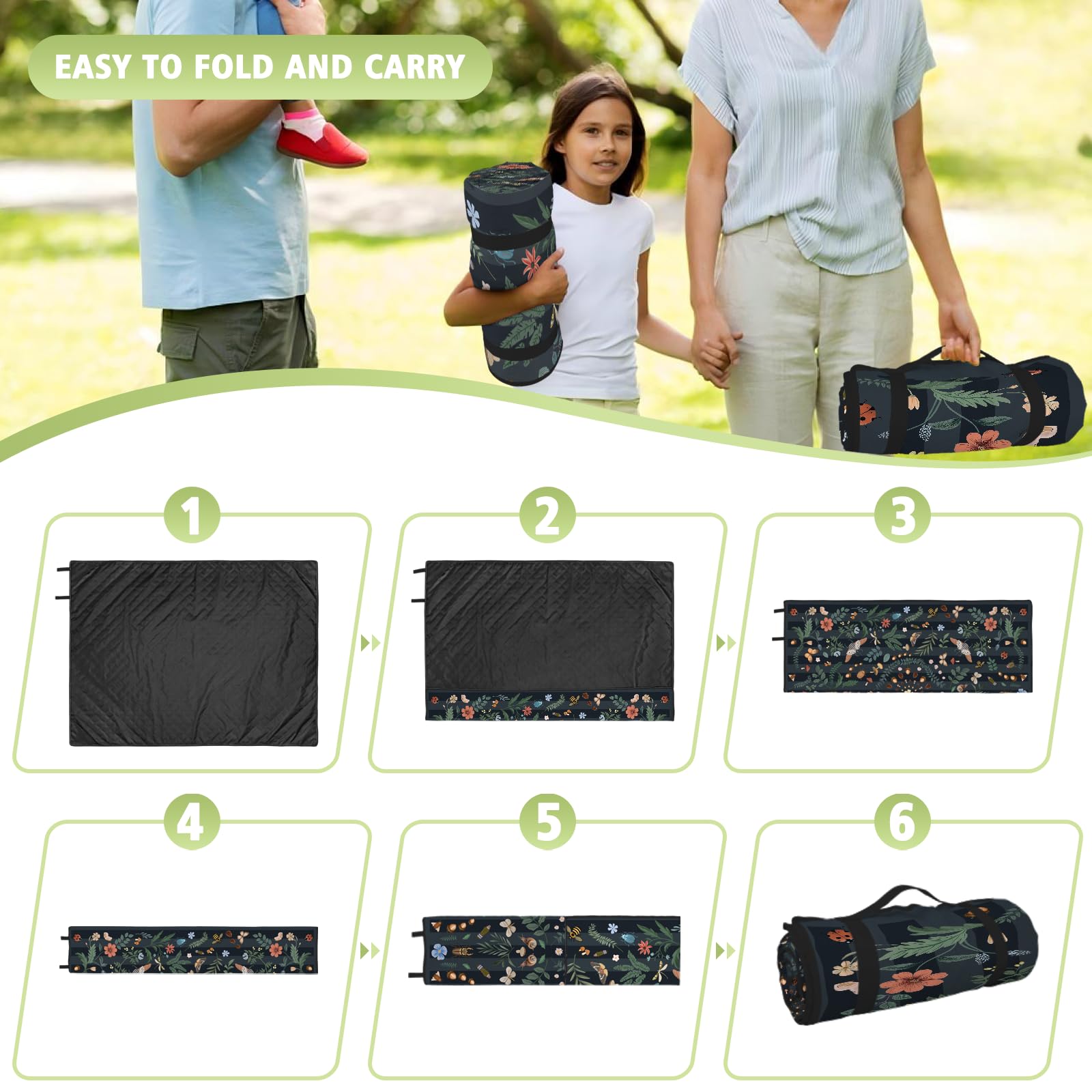 awufncksn family sitting on large blanket in park for group comfort