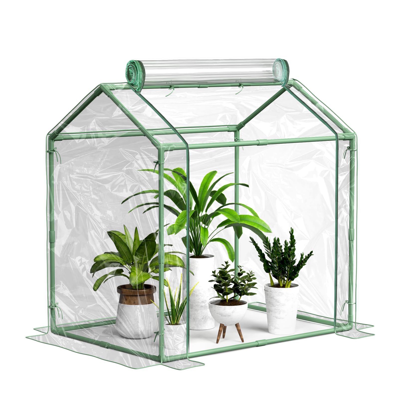 Awvlvwa front view of mini greenhouse showing clear PVC and full plant protection