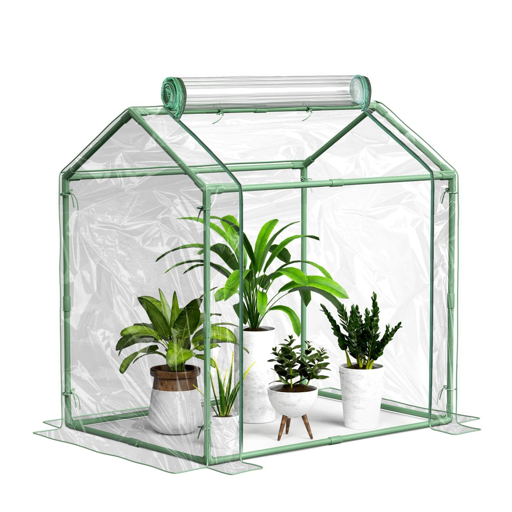 Awvlvwa front view of mini greenhouse showing clear PVC and full plant protection