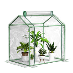 Awvlvwa front view of mini greenhouse showing clear PVC and full plant protection