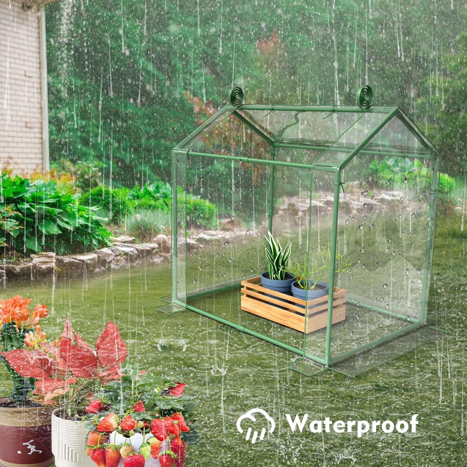 Awvlvwa outdoor patio scene showing plant protection during variable weather