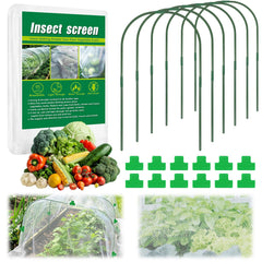 Axcoix front view of complete netting kit showing net, hoops and clips protecting plants