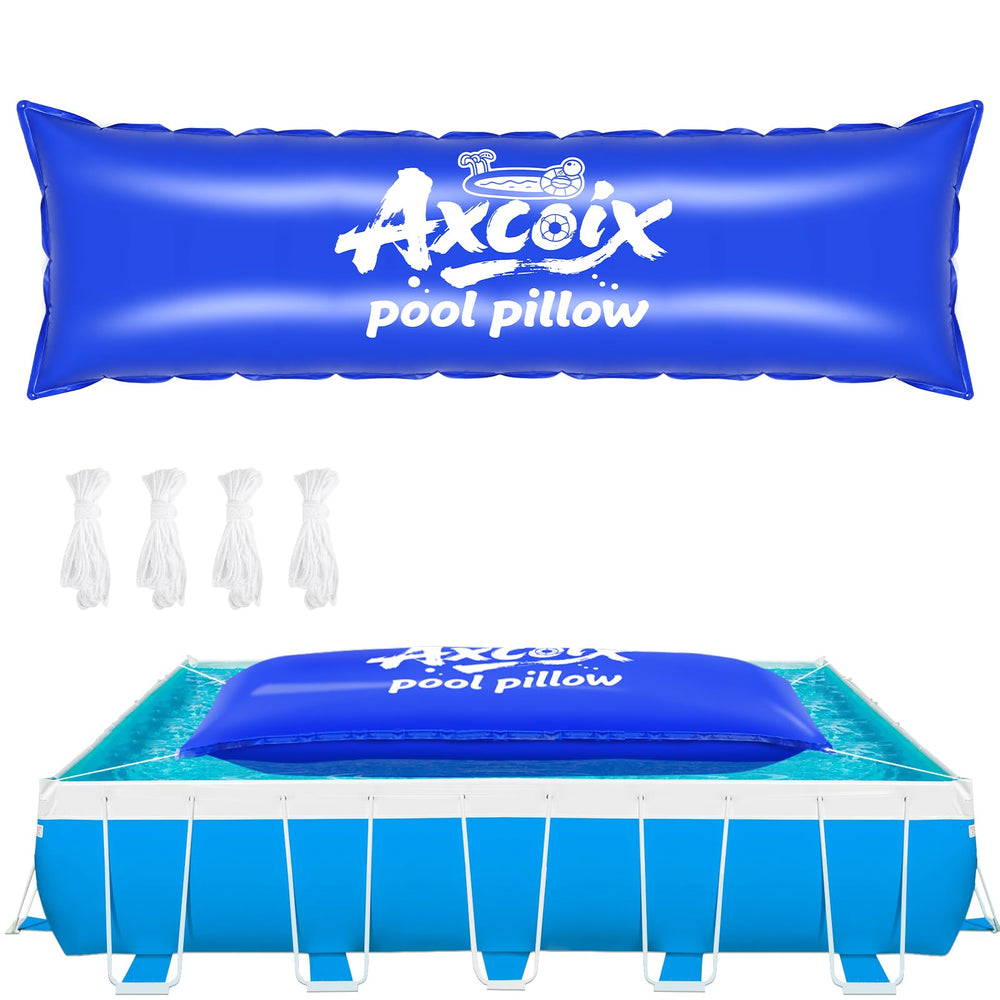Axcoix front view of inflated pool pillow showing durable construction and clear use