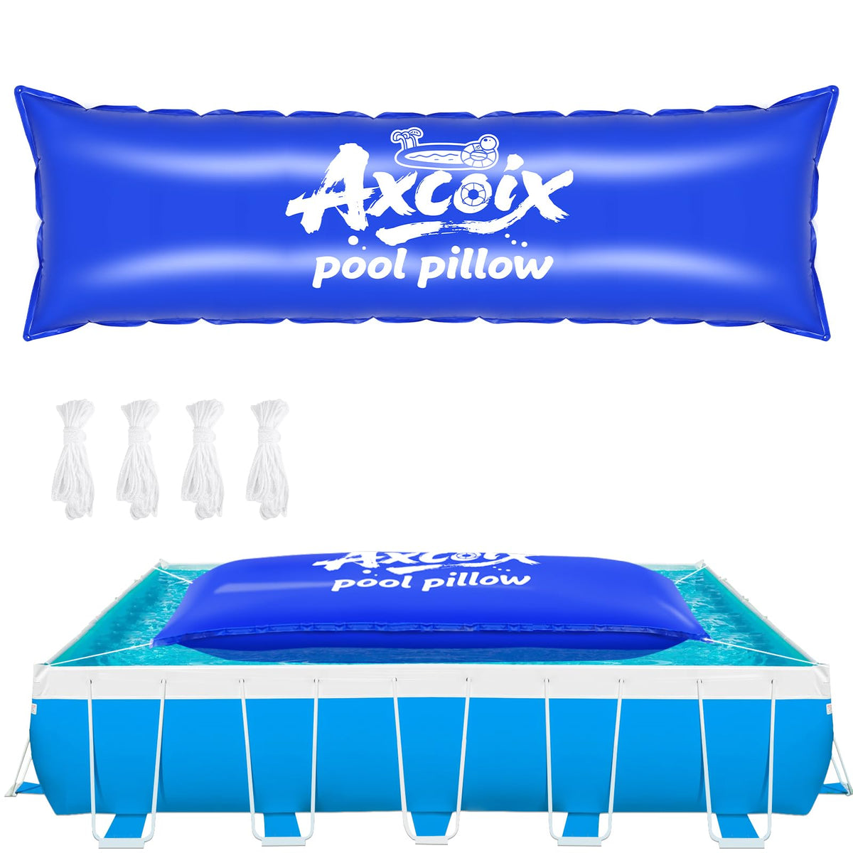 Axcoix front view of inflated pool pillow showing durable construction and clear use