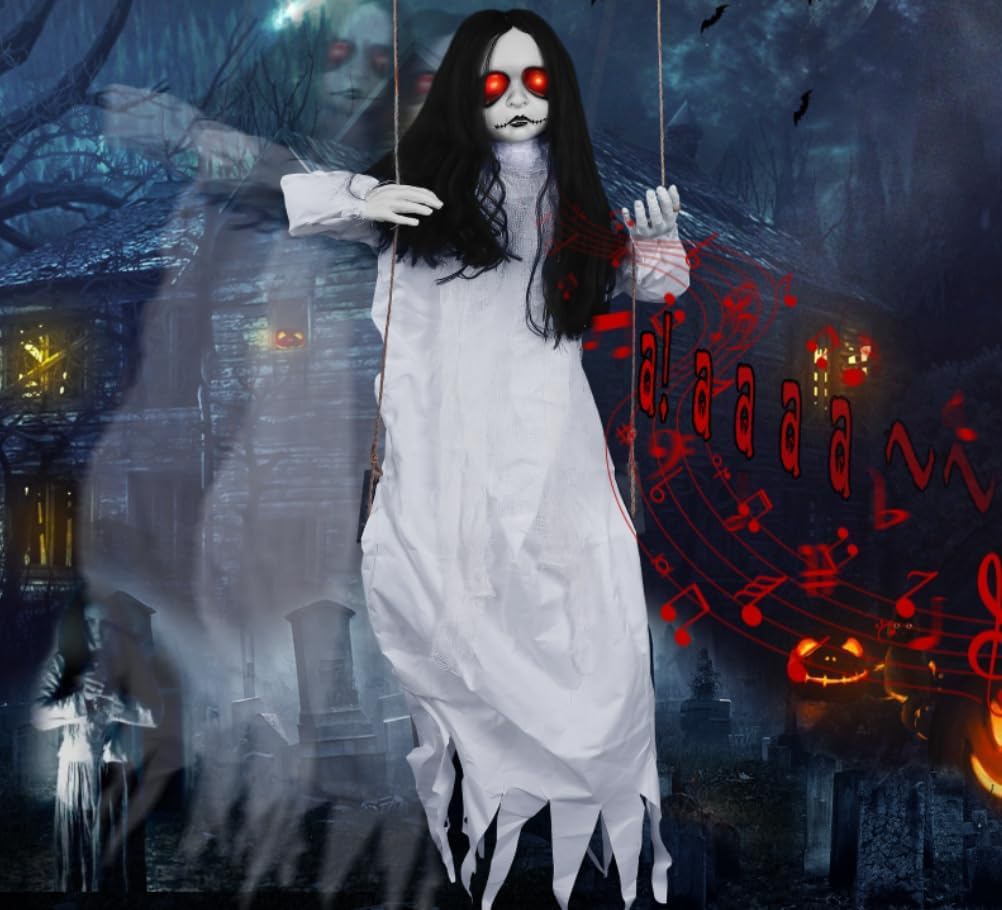 Axcoix front view of hanging doll creates instant Halloween focal point