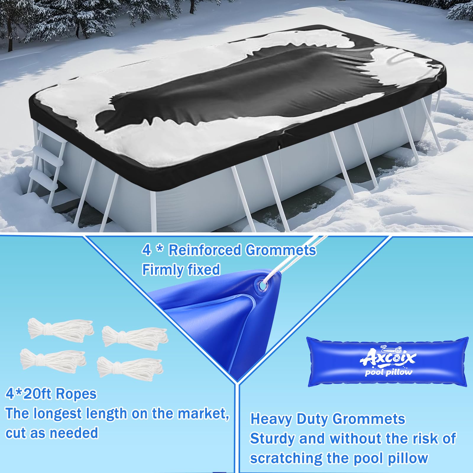 Axcoix pillow anchored with ropes and reinforced rings for stable winter placement