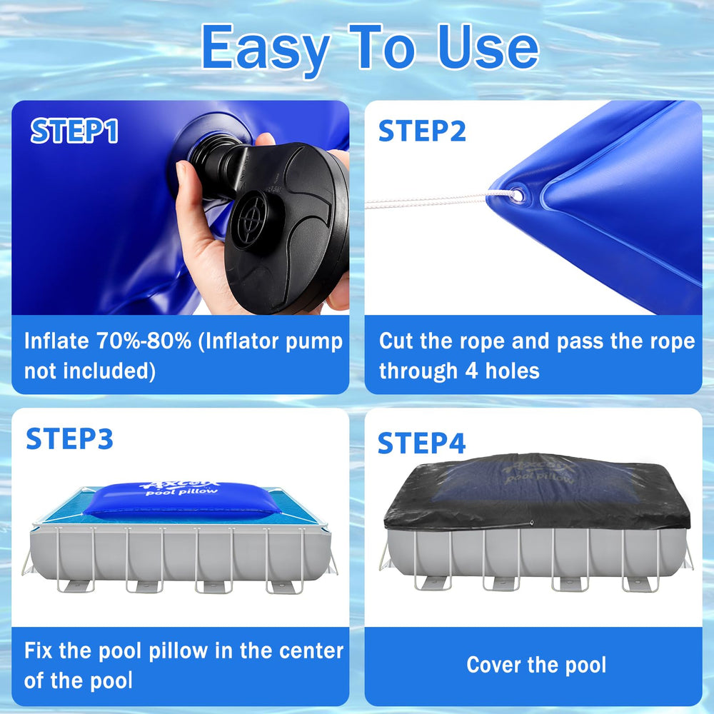 Axcoix pillow beside pool ladder showing 4x15 ft scale for correct sizing