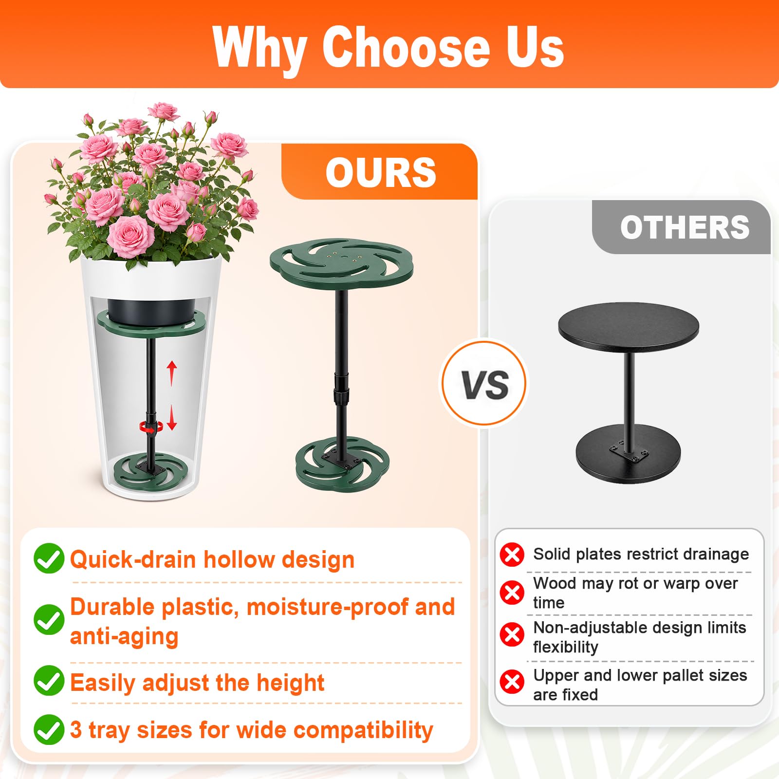 Axcoix two risers lifting planters on balcony making plant rotation easy