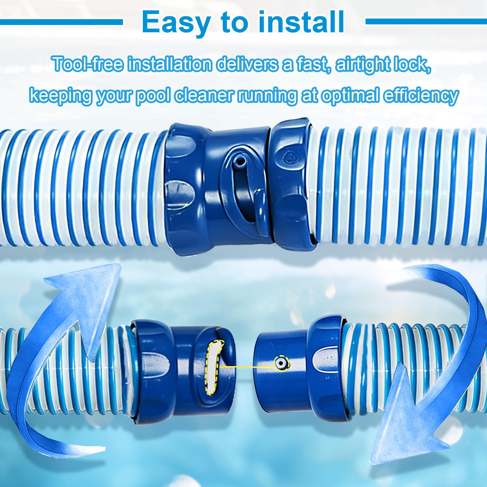 AXQKFZ hose attached to Zodiac MX6 cleaner demonstrating restored suction performance
