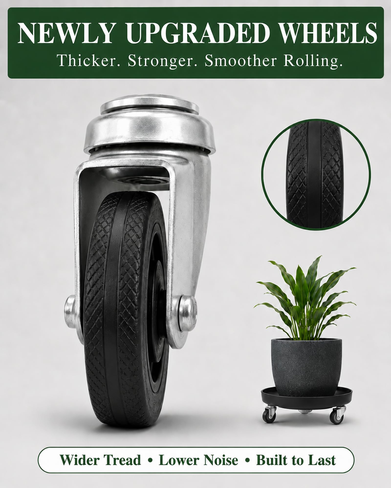 AyaLight dolly beneath indoor planter in living room showing floor-safe repositioning