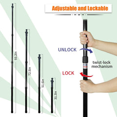 AYAMAYA detail of telescoping sections showing adjustable lengths and twist locks
