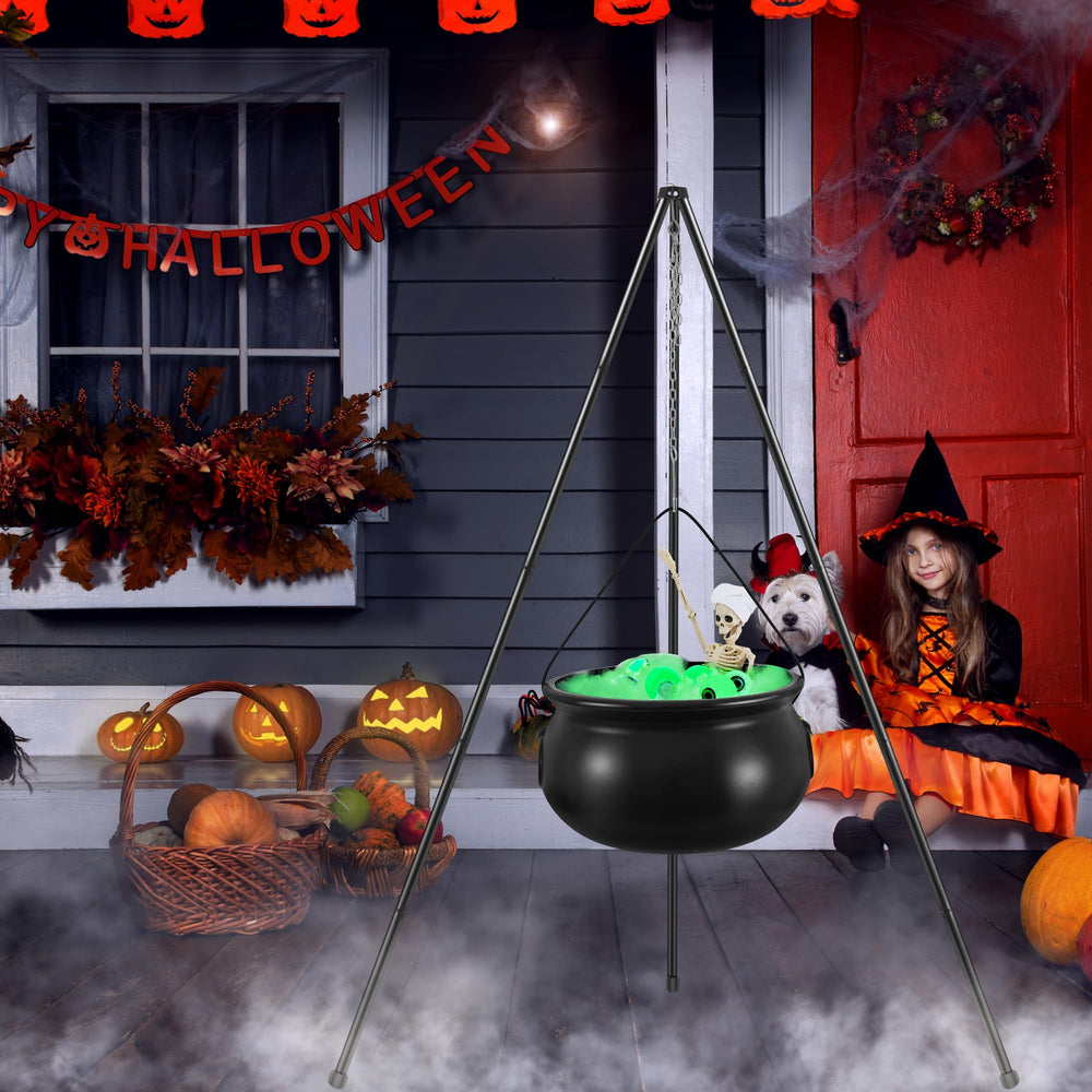 AYGXU assembled cauldron in backyard creating an eye-catching Halloween scene