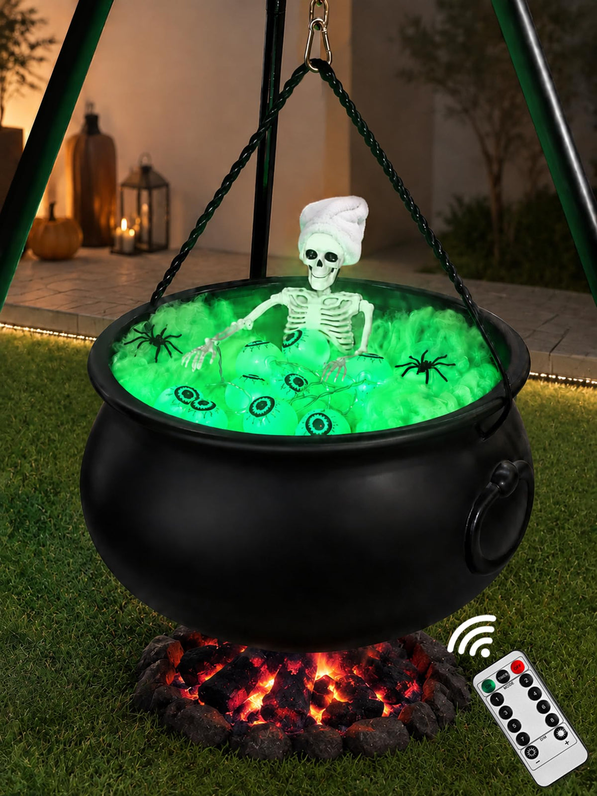 AYGXU front view of witches cauldron showing spooky yard focal point