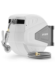 Ayleid front view wall-mounted reel showing compact storage and neat hose benefit