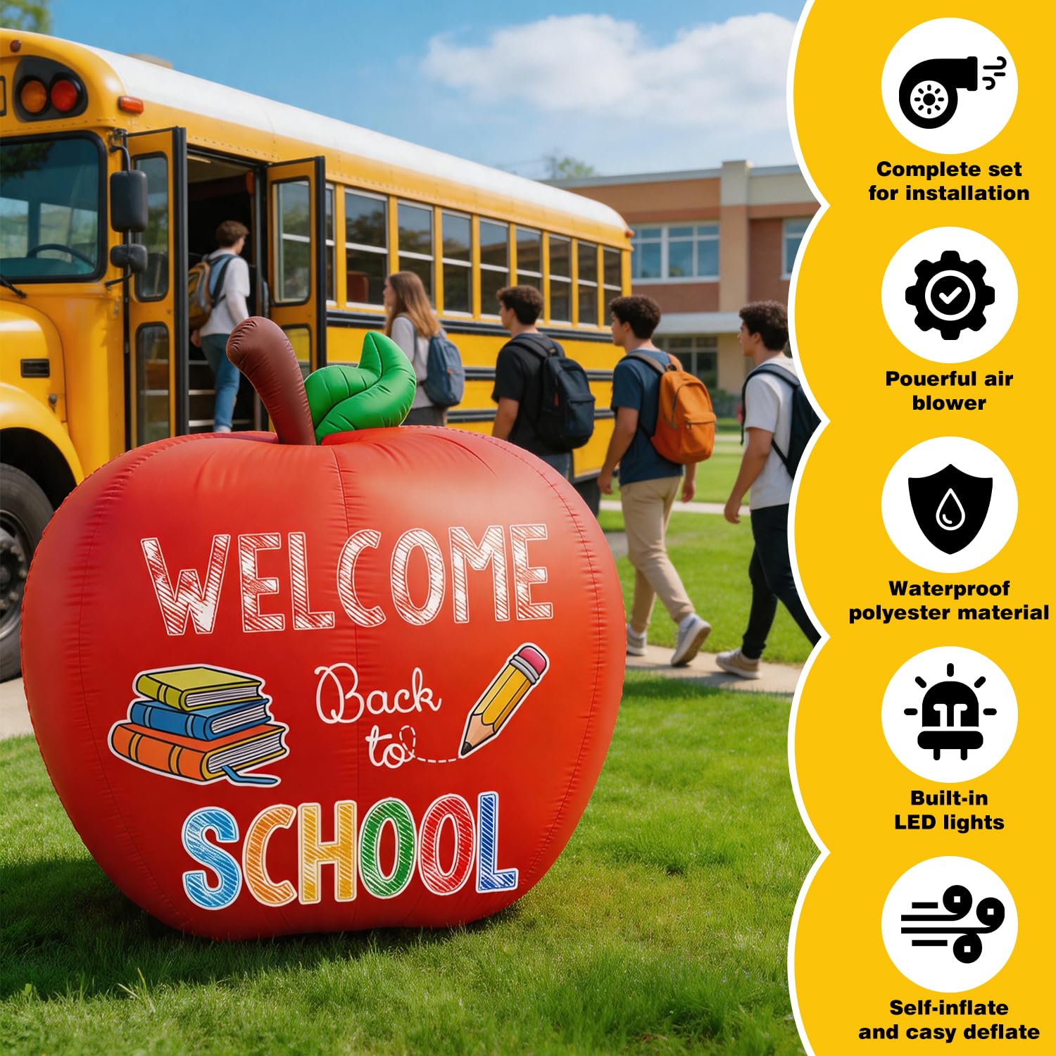 Aymolas inflatable positioned at a school entrance creating festive atmosphere