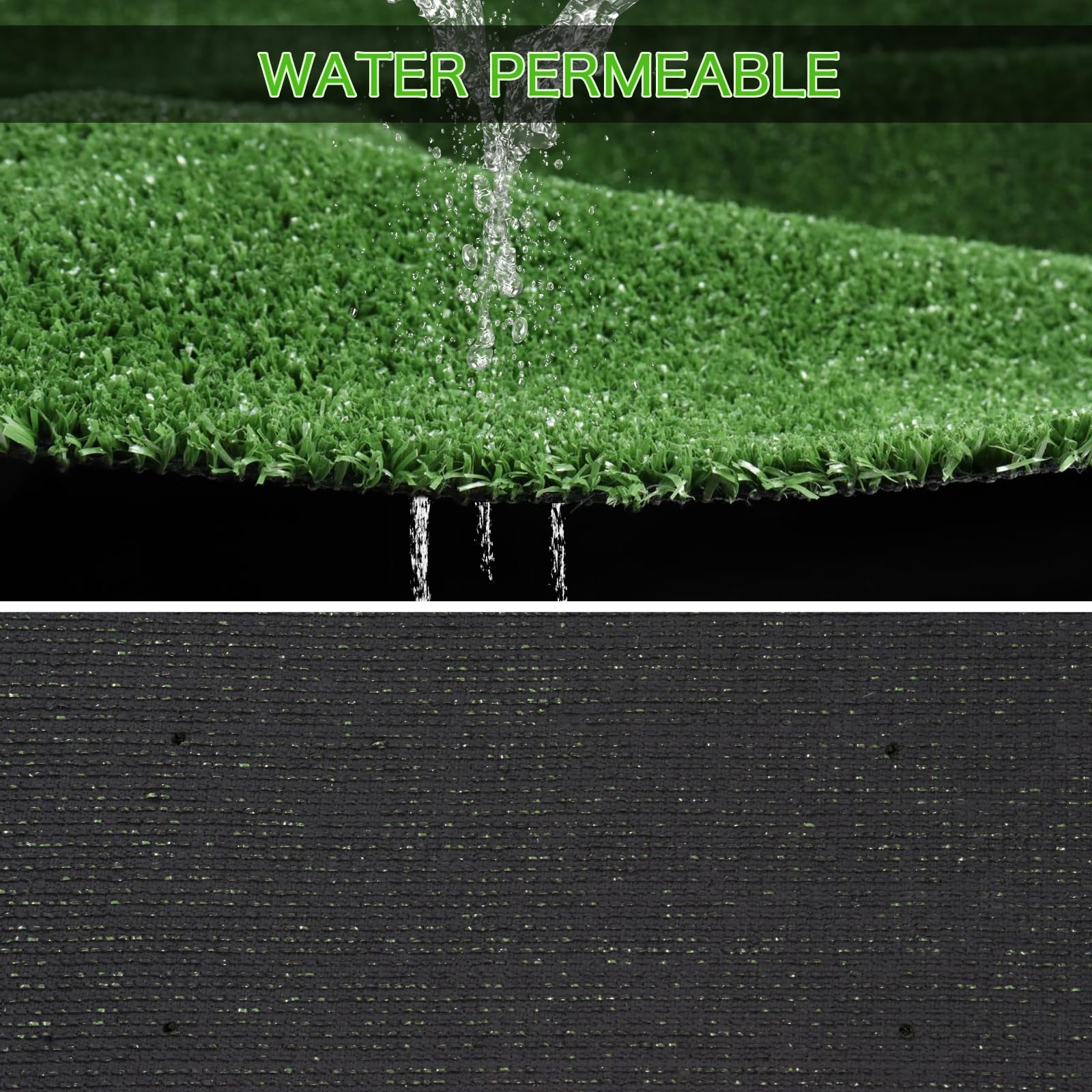 A AYOHA HOME&GARDEN rubber backing with drainage holes showing quick water runoff benefit