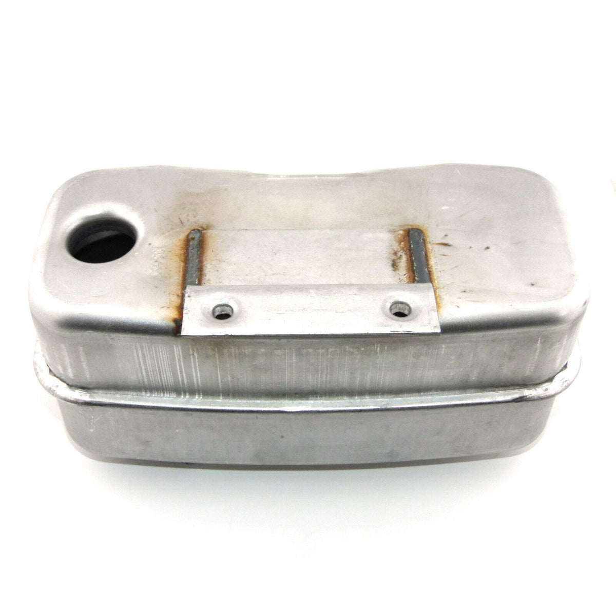 AYP muffler front view showing fitment holes and OEM quality benefit