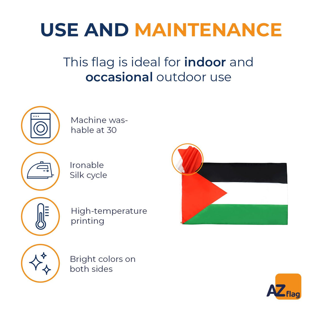 AZ FLAG Palestine flag next to person showing 5x8 ft scale and portability advantage
