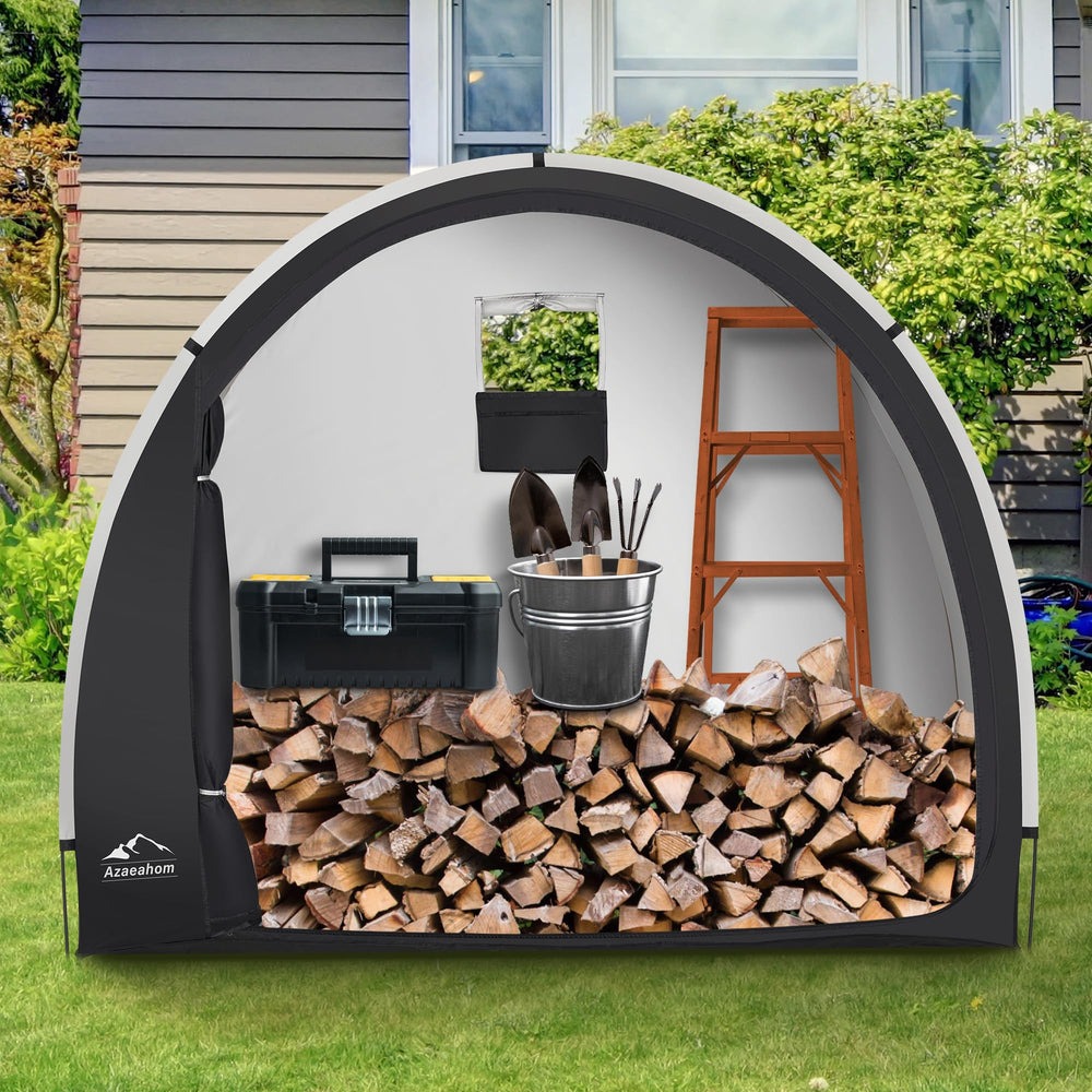 Azaeahom camping setup providing portable dry storage on site