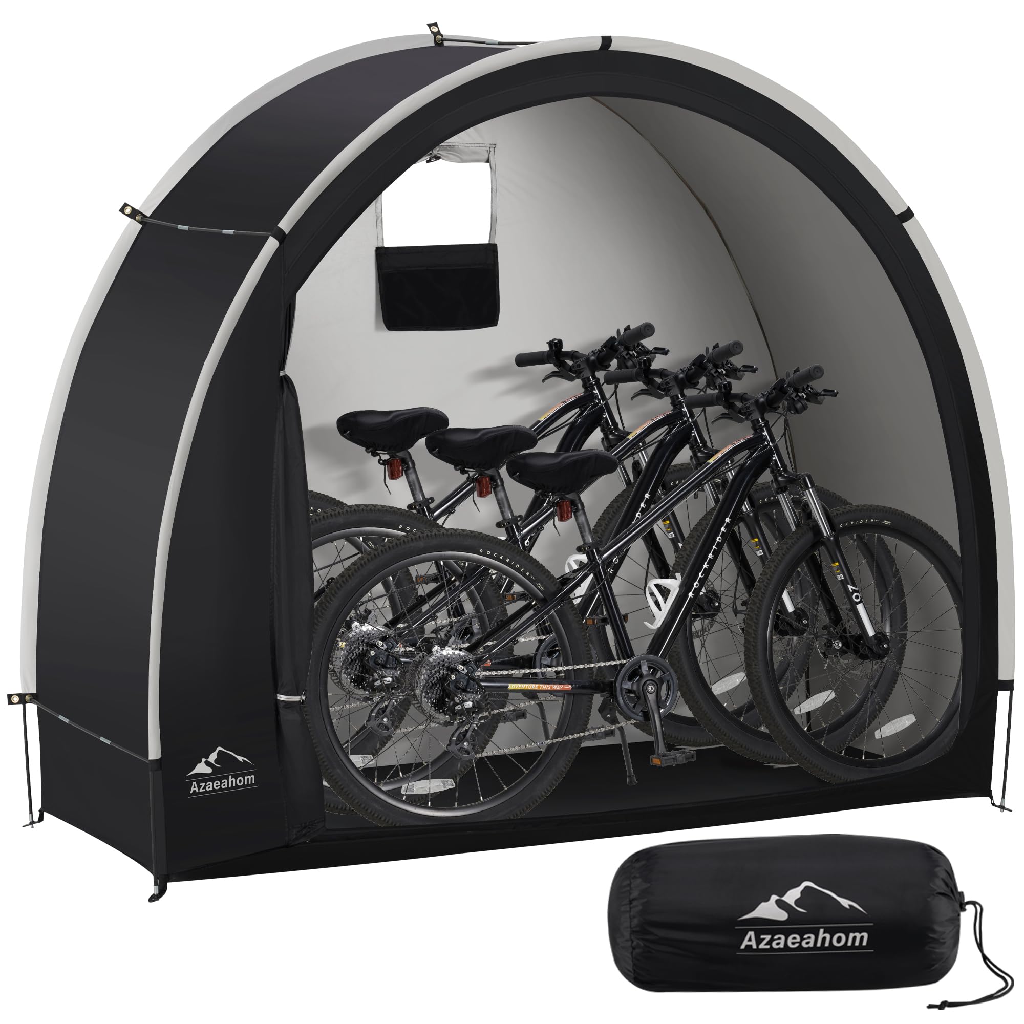 Azaeahom front view of bike shed showing weather protection and easy access