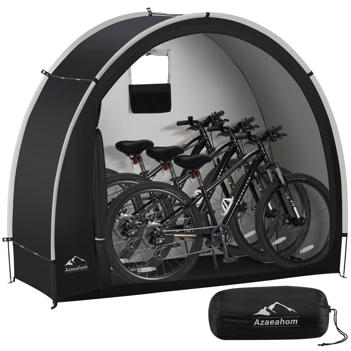 Azaeahom front view of bike shed showing weather protection and easy access