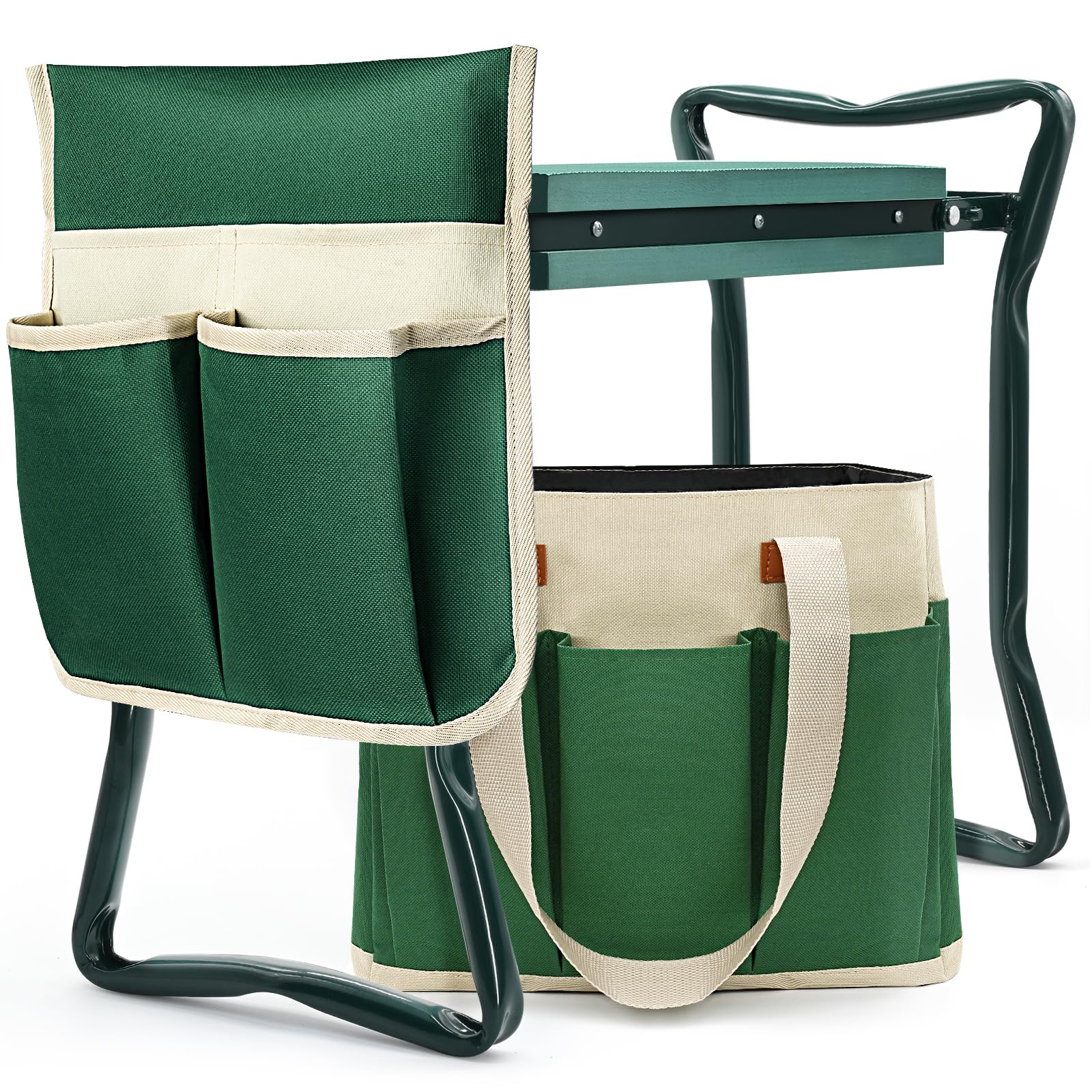 AZBESTPRO front view of foldable garden stool showing sturdy seat and frame, comfort benefit