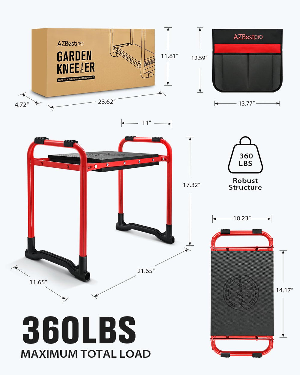 AZBESTPRO side profile of kneeler in use demonstrating stable support for gardening tasks