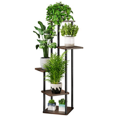 AZERPIAN front view of tall corner plant stand showcasing five tiers and modern look
