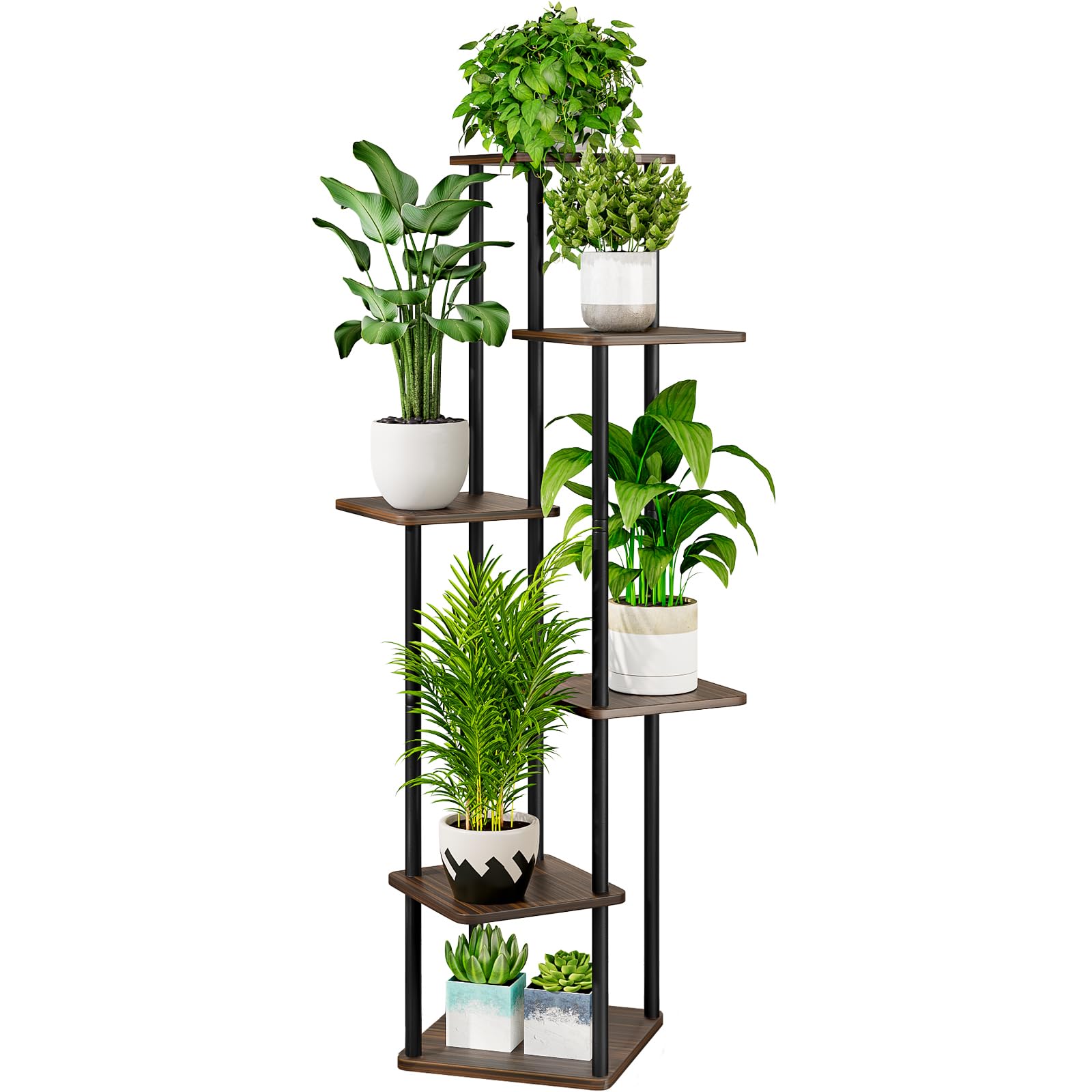 AZERPIAN front view of six-tier corner plant stand showing compact vertical display benefit