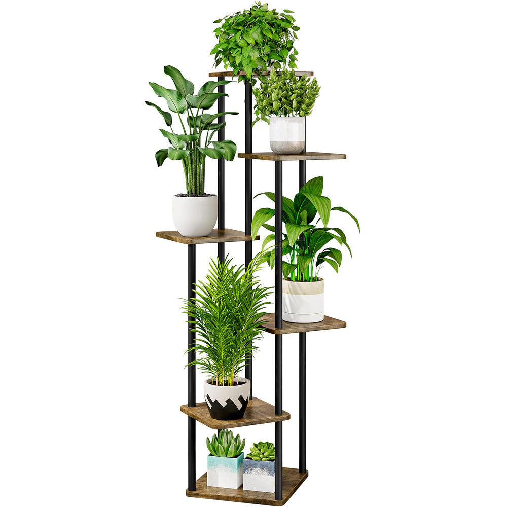 AZERPIAN front view of six-tier corner plant stand showing space-saving benefit