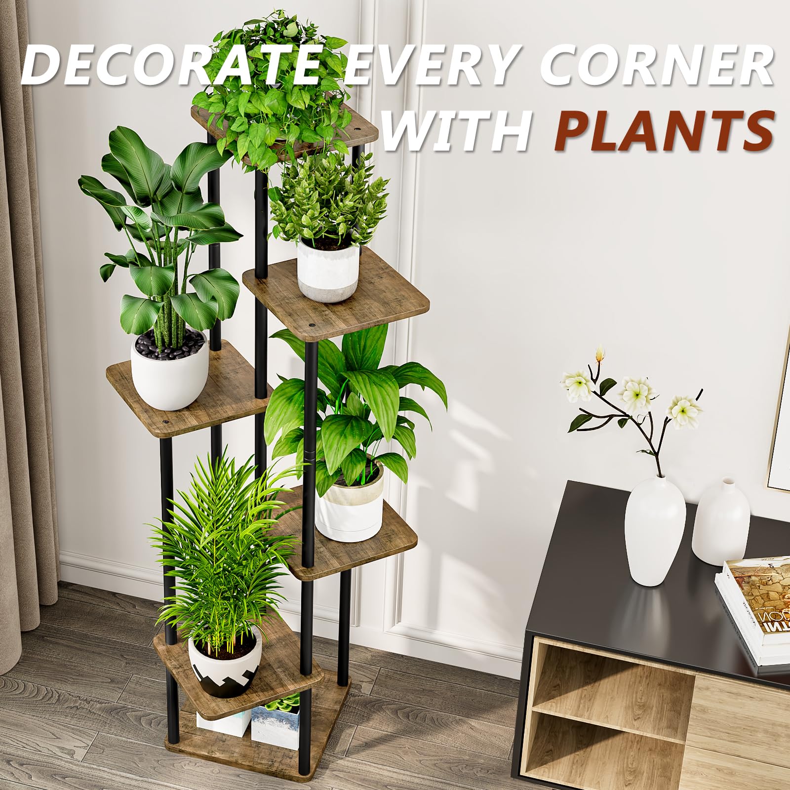AZERPIAN stand next to potted plants showing height and capacity for many pots