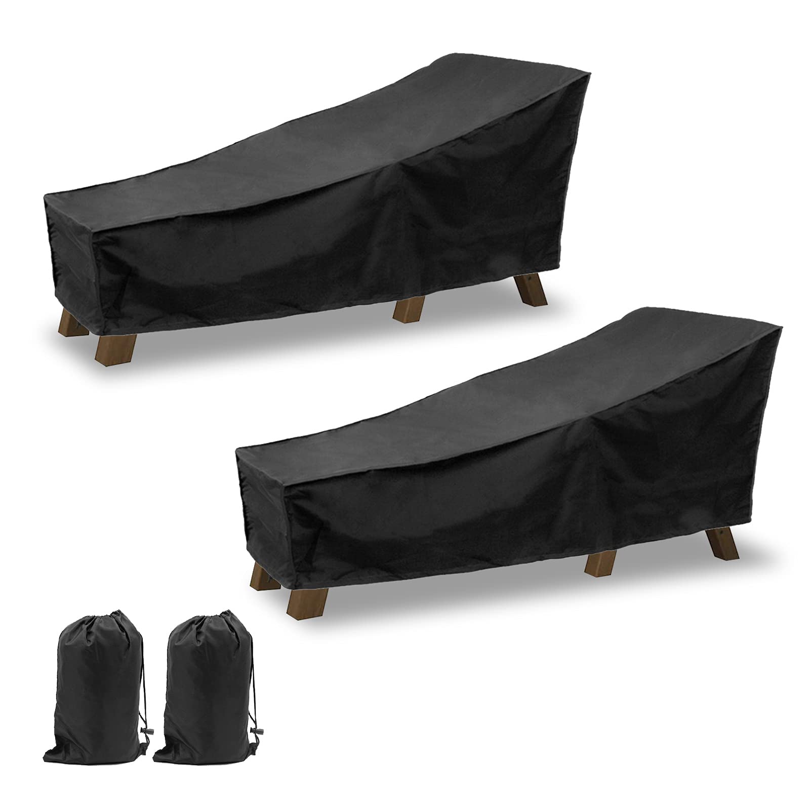 AZKEEGREY AGOOBO front view of two covers protecting loungers, showing full coverage benefit